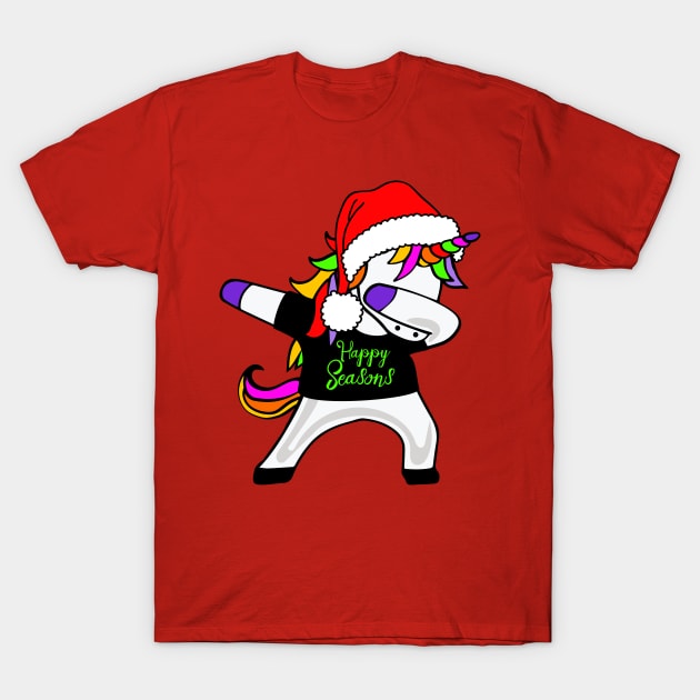 Happy Seasons - Dabbing Unicorn With Santa Claus Hat 1 T-Shirt by EDDArt